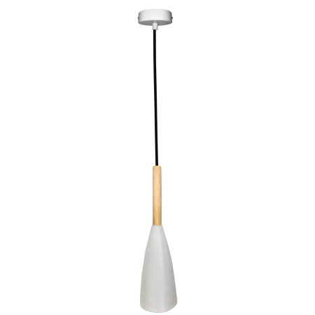 Szara lampa wisząca wąska z drewnem E27 LEDEA 50101265 z serii TROSA