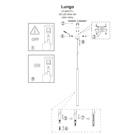 Ozdobna, punktowa lampa wisząca tuba LP-894/1P RED z serii LUNGO - 3