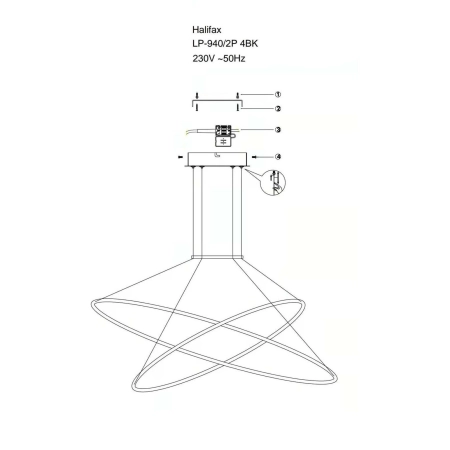 Dekoracyjna lampa wisząca do salonu LP-940/2P BK CCT z serii HALIFAX - 6