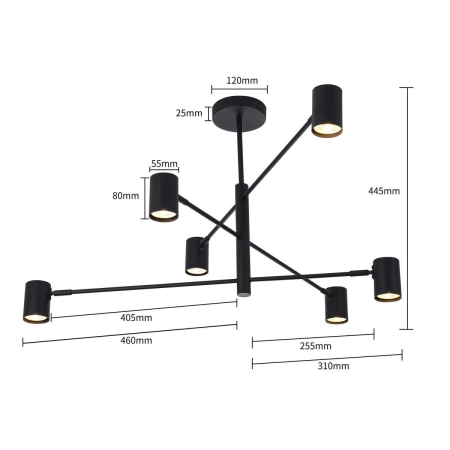 Nowoczesna, rozłożysta lampa do sypialni LP-731/6P BK z serii SNOW