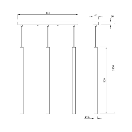 Złota lampa wisząca z tubami, nad stół LP-894/3L GD z serii LUNGO