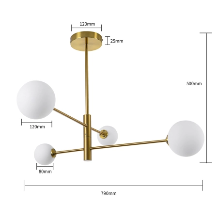 Złota lampa wisząca z obrotowymi ramionami LP-002/4P z serii DORADO