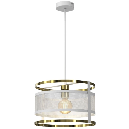 Lampa wisząca z biało-złotym abażurem LX 4405 z serii RIM