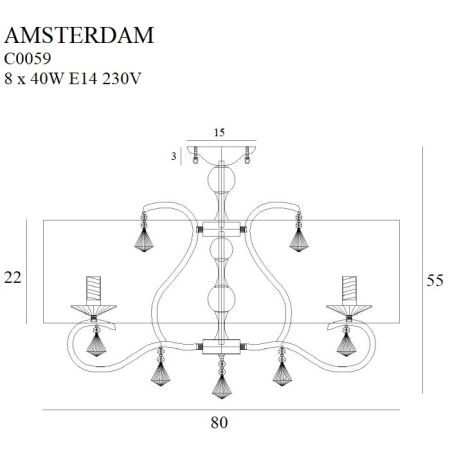 Chromowana lampa sufitowa z kryształkami MX C0059 z serii AMSTERDAM - wymiary