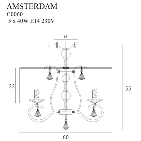 Lampa sufitowa z kryształkami, do sypialni MX C0060 z serii AMSTERDAM - wymiary
