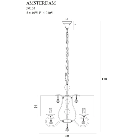 Lampa wisząca glamour, abażur i kryształki MX P0103 z serii AMSTERDAM - wymiary