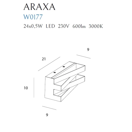 Biała, prostokątna lampa ścienna, nowoczesny kinkiet MX W0177 z serii ARAXA - wymiary