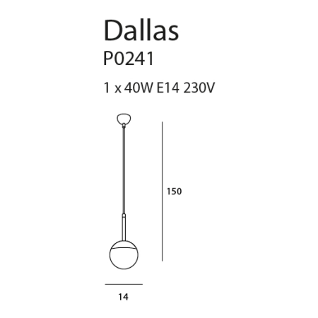 Ponadczasowa lampa wisząca z okrągłym kloszem MX P0241 z serii DALLAS - wymiary