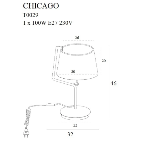 Czarna, ponadczasowa lampka nocna z abażurem MX T0029 z serii CHICAGO - wymiary