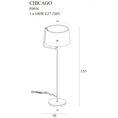Czarna lampa podłogowa z abażurem, dla czytelnika MX F0036 z serii CHICAGO - wymiary