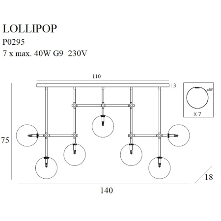 Szeroka lampa sufitowa do dużego pomieszczenia MX P0295 z serii LOLLIPOP - wymiary