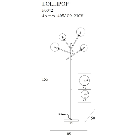 Industrialna lampa podłogowa z kloszami MX F0042 z serii LOLLIPOP - wymiary