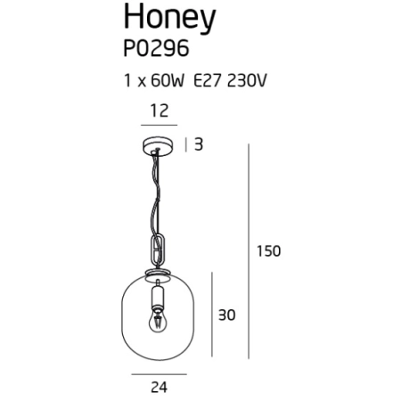 Lampa wisząca z dymionym kloszem Ø24cm MX P0296 z serii HONEY - wymiary