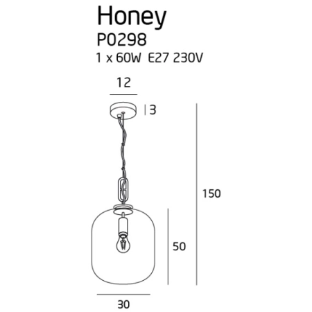 Lampa wisząca z kloszem smoky Ø30cm, do kuchni MX P0298 z serii HONEY - wymiary