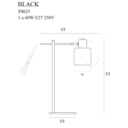Czarna lampka biurkowa z regulowanym ramieniem MX T0025 z serii BLACK - wymiary
