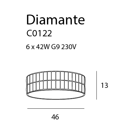 Kryształowy plafon Ø46cm w stylu glamour MX C0122 z serii DIAMANTE - wymiary