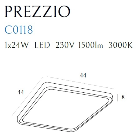Kryształowy plafon LED 3000K do sypialni MX C0118 z serii PREZZIO - wymiary
