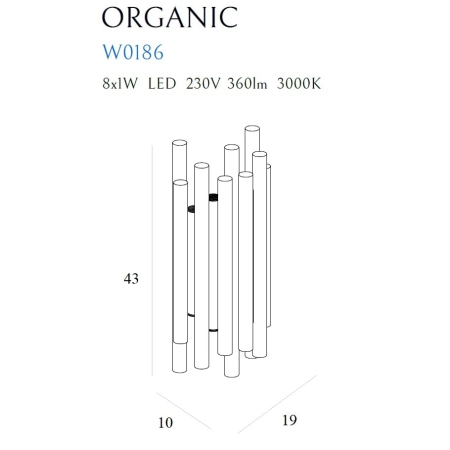 Chromowana, stylowa lampa ścienna LED MX W0186 z serii ORGANIC - wymiary