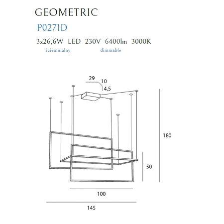 Duża, geometryczna, ledowa lampa wisząca MX P0271D z serii GEOMETRIC - wymiary