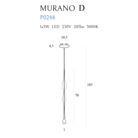 Srebrna, ledowa, punktowa lampa wisząca MX P0248 z serii MURANO - wymiary