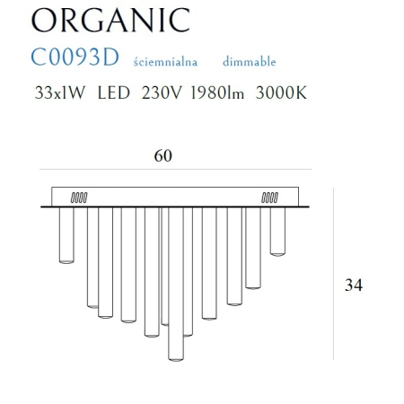 Miedziany plafon ze ściemniaczem Ø60cm MX C0093D z serii ORGANIC PL - wymiary