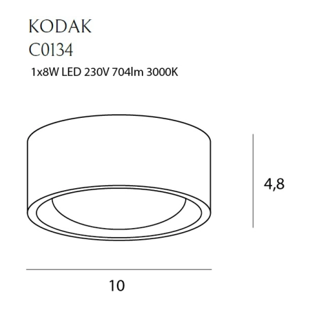 Okrągła, biała lampa sufitowa o średnicy 10cm MX C0134 z serii KODAK - wymiary
