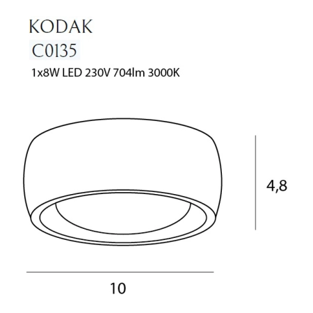 Biała lampa sufitowa LED o średnicy 10,8cm MX C0135 z serii KODAK - wymiary