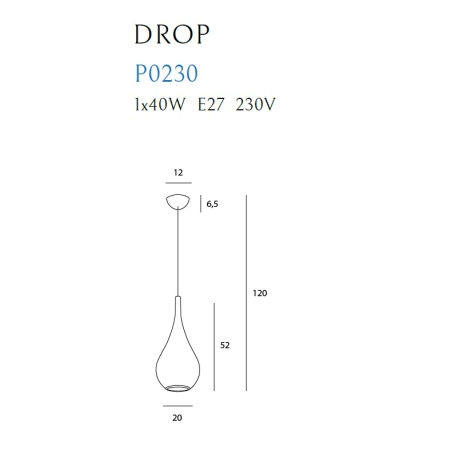 Chromowana lampa wisząca w kształcie sopelka MX P0230 z serii DROP - wymiary