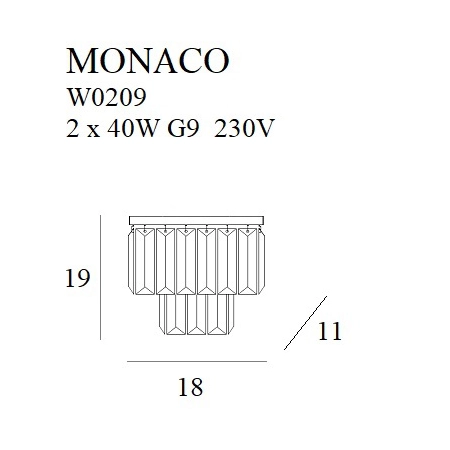 Kryształowy, chromowany kinkiet do sypialni MX W0209 z serii MONACO - wymiary