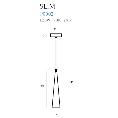 Lampa wisząca, wąska tuba 60cm, nad wyspę kuchenną MX P0002 z serii SLIM - wymiary