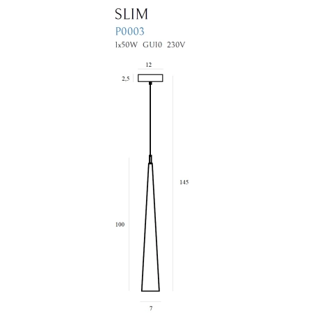 Biała lampa, stożek 100cm, wbudowany LED MX P0003 z serii SLIM - wymiary