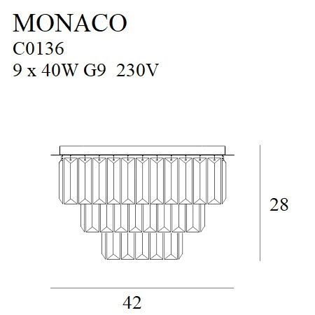 Chromowana lampa sufitowa z kryształkami Ø42cm MX C0136 z serii MONACO - wymiary
