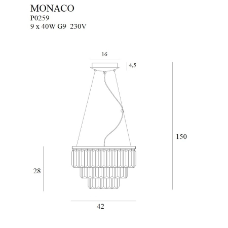 Nietuzinkowa, chromowana lampa Ø42cm MX P0259 z serii MONACO - wymiary