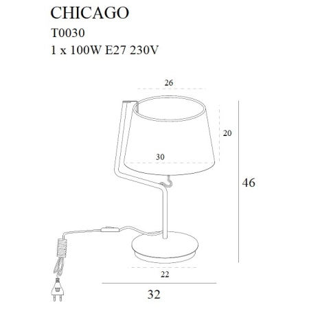 Chromowana lampka nocna z białym abażurem MX T0030 z serii CHICAGO - wymiary