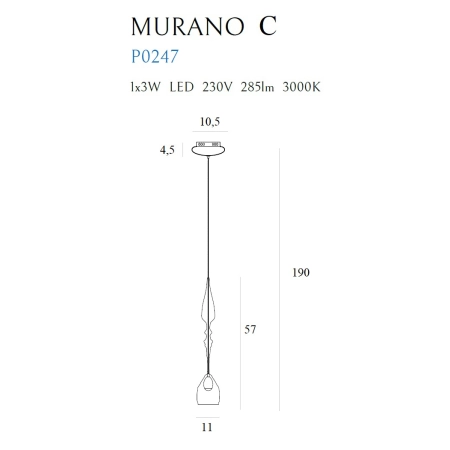 Designerska, srebrna lampa wisząca LED MX P0247 z serii MURANO - wymiary