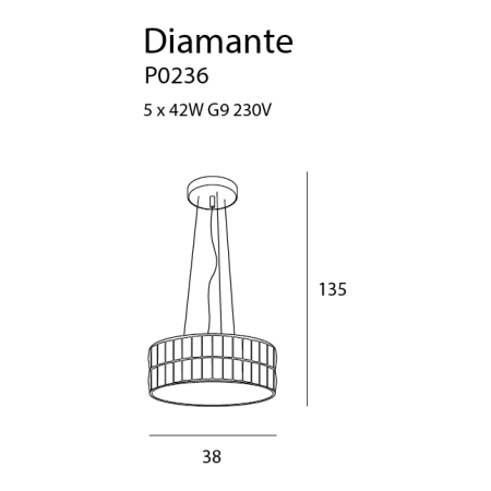 Lampa wisząca z kryształowym kloszem MX P0236 z serii DIAMANTE - wymiary