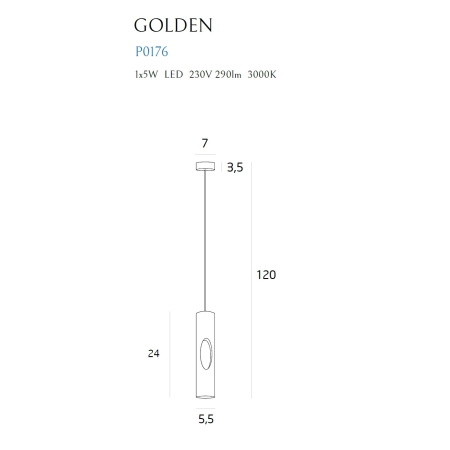 Czarna wisząca tuba z otworami, do kuchni MX P0176 z serii GOLDEN - wymiary