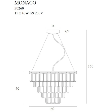 Kryształowa lampa wisząca Ø60cm do salonu MX P0260 z serii MONACO - wymiary