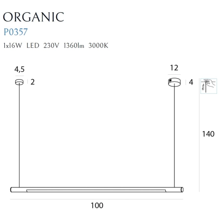 Biała, nowoczesna lampa LED 100cm nad stół MX P0357 z serii ORGANIC P - wymiary
