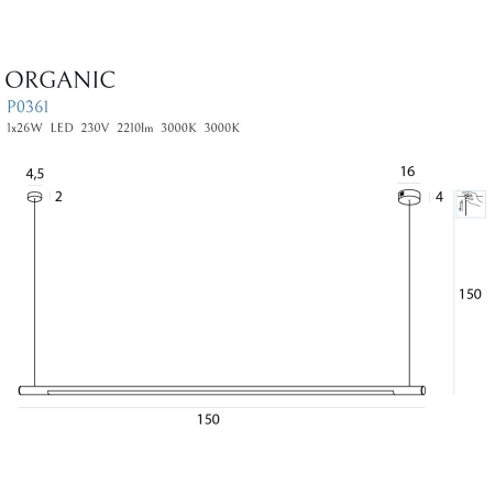 Biała, ledowa lampa nad stół 150cm szerokości MX P0361 z serii ORGANIC P - wymiary