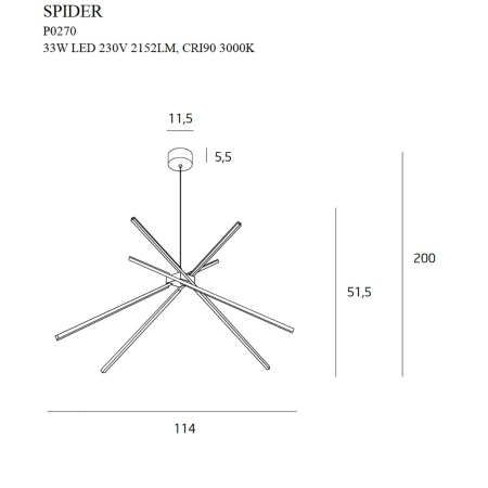 Designerska, biała ledowa lampa wisząca MX P0270 z serii SPIDER - wymiary