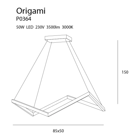 Nowoczesna, biała, ledowa lampa wisząca MX P0364 z serii ORIGAMI - wymiary