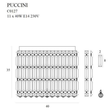 Plafon z kryształków Ø40cm, do sypialni MX C0127 z serii PUCCINI - wymiary