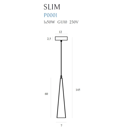 Biała, wąska tuba wisząca 60cm, oświetlenie punktowe MX P0001 z serii SLIM - wymiary