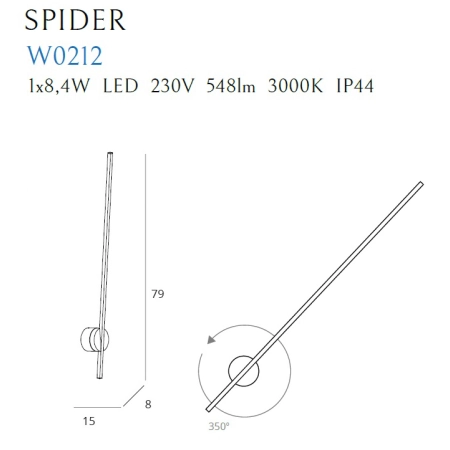 Minimalistyczna, biała lampa ścienna LED MX W0212 z serii SPIDER - wymiary