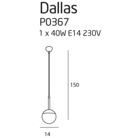 Pojedynczy, czarny zwis z białym kloszem MX P0367 z serii DALLAS - wymiary