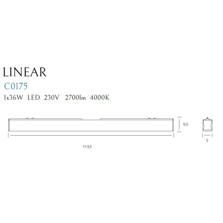 Listwa natynkowa z neutralnym ledem 113,5cm MX C0175 z serii LINEAR - wymiary