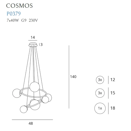 Dekoracyjna lampa wisząca do pokoju młodzieżowego MX P0379 z serii COSMOS - wymiary