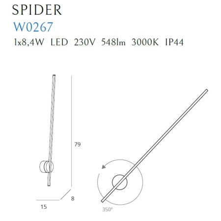 Ledowy, prosty, czarny kinkiet łazienkowy MX W0267 z serii SPIDER - wymiary
