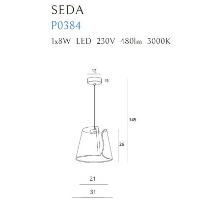 Nowoczesna lampa wisząca LED do sypialni MX P0384 z serii SEDA - wymiary
